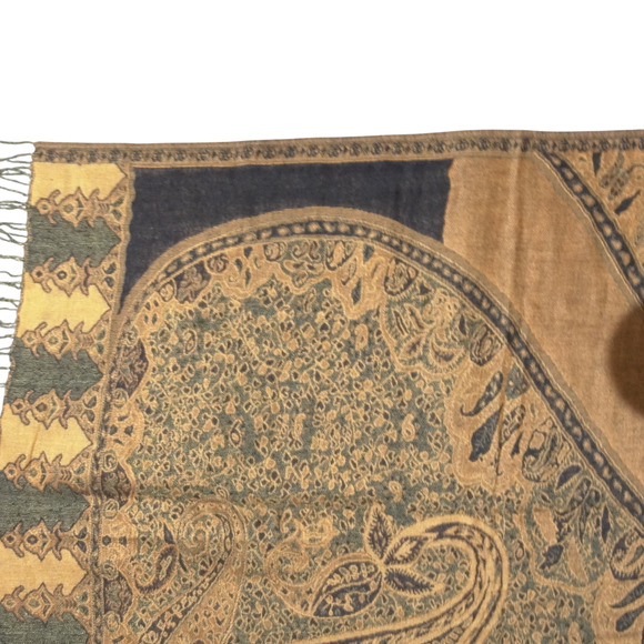 Burnt Orange Black Large Scarf Shawl Reversible Jacquard Pashmina Wrap Whimsical - Picture 9 of 10